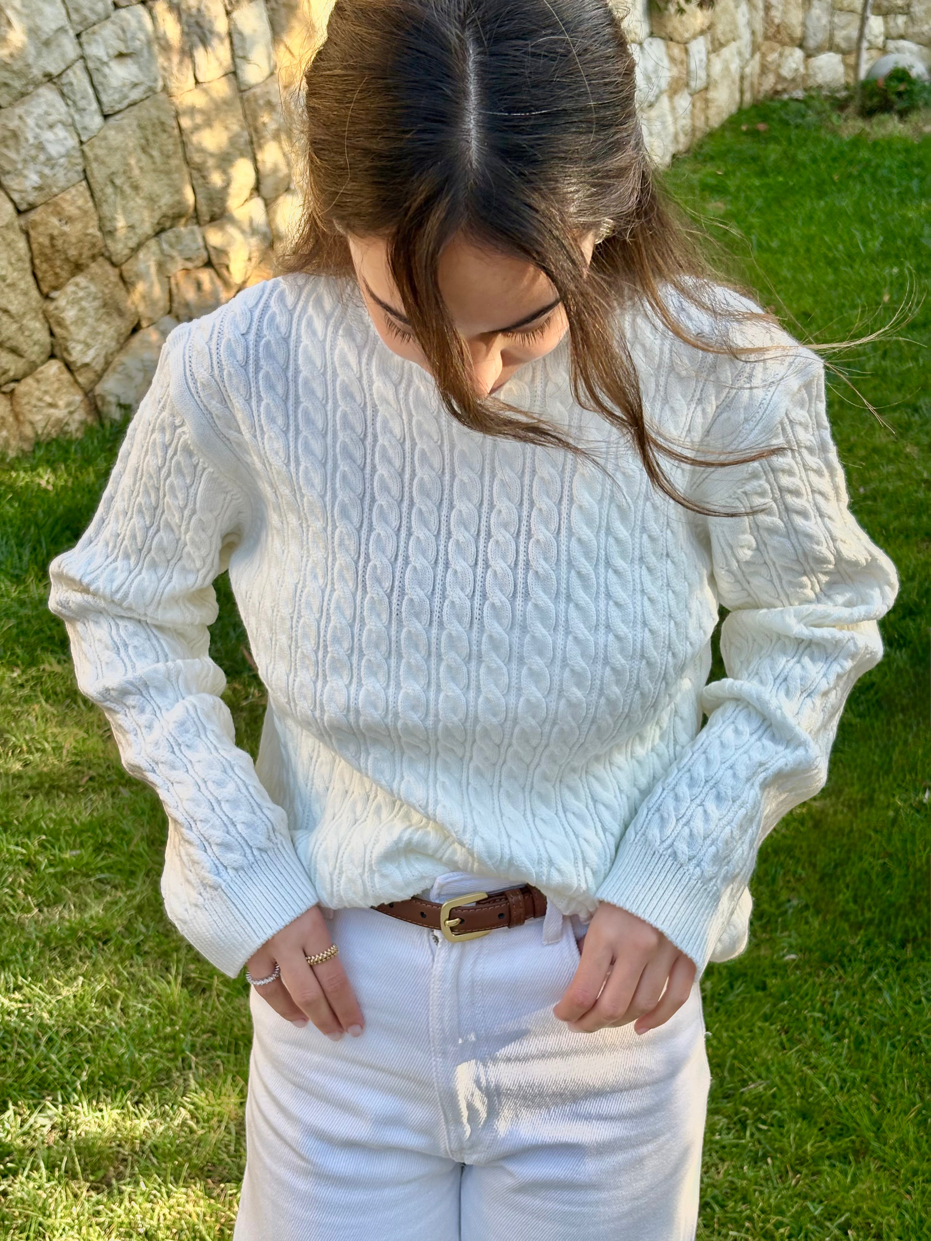 Cable Knit Sweater in White