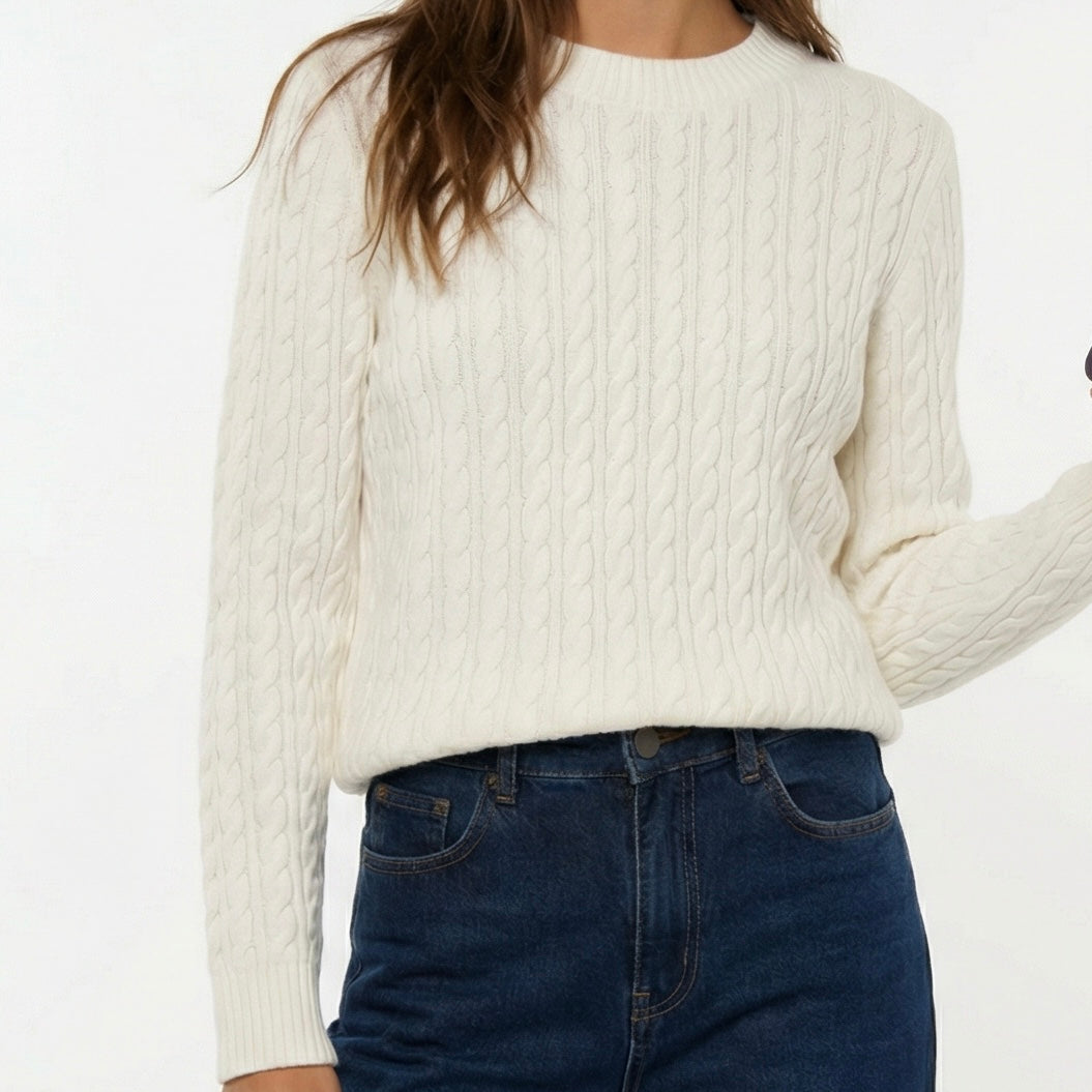 Cable Knit Sweater in White