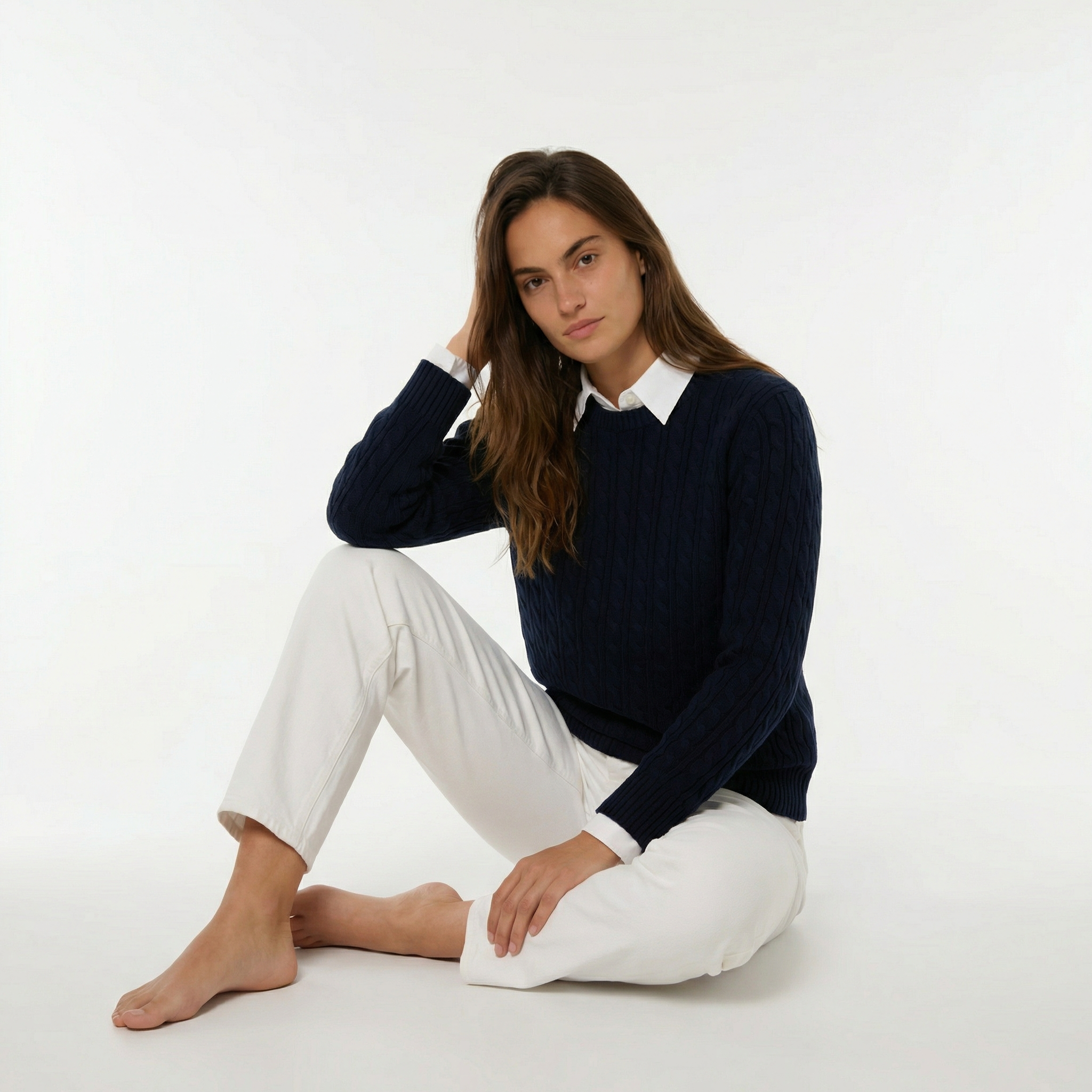 Cable Knit Sweater in Navy